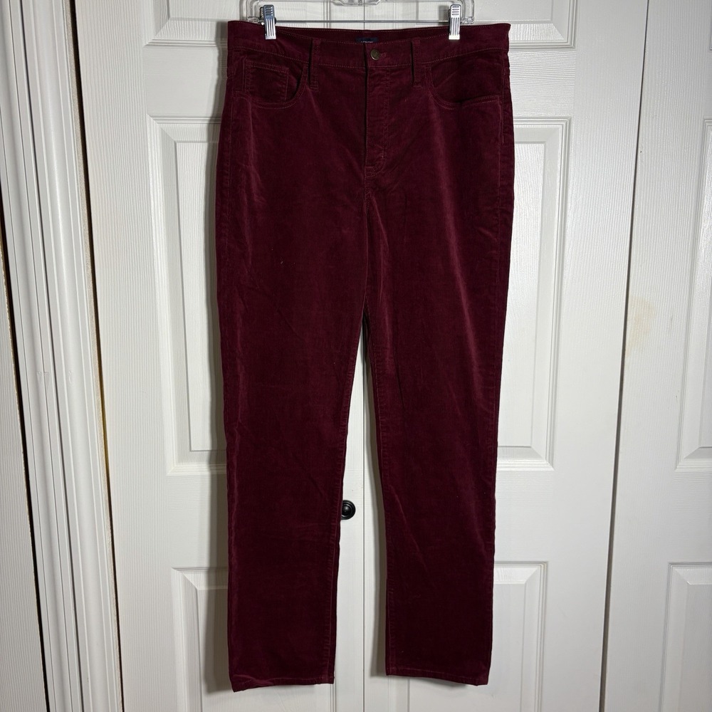 J Crew Corduroy Pants Women 32 Tall Burgundy Fine Wale Straight Leg Cotton Blend
